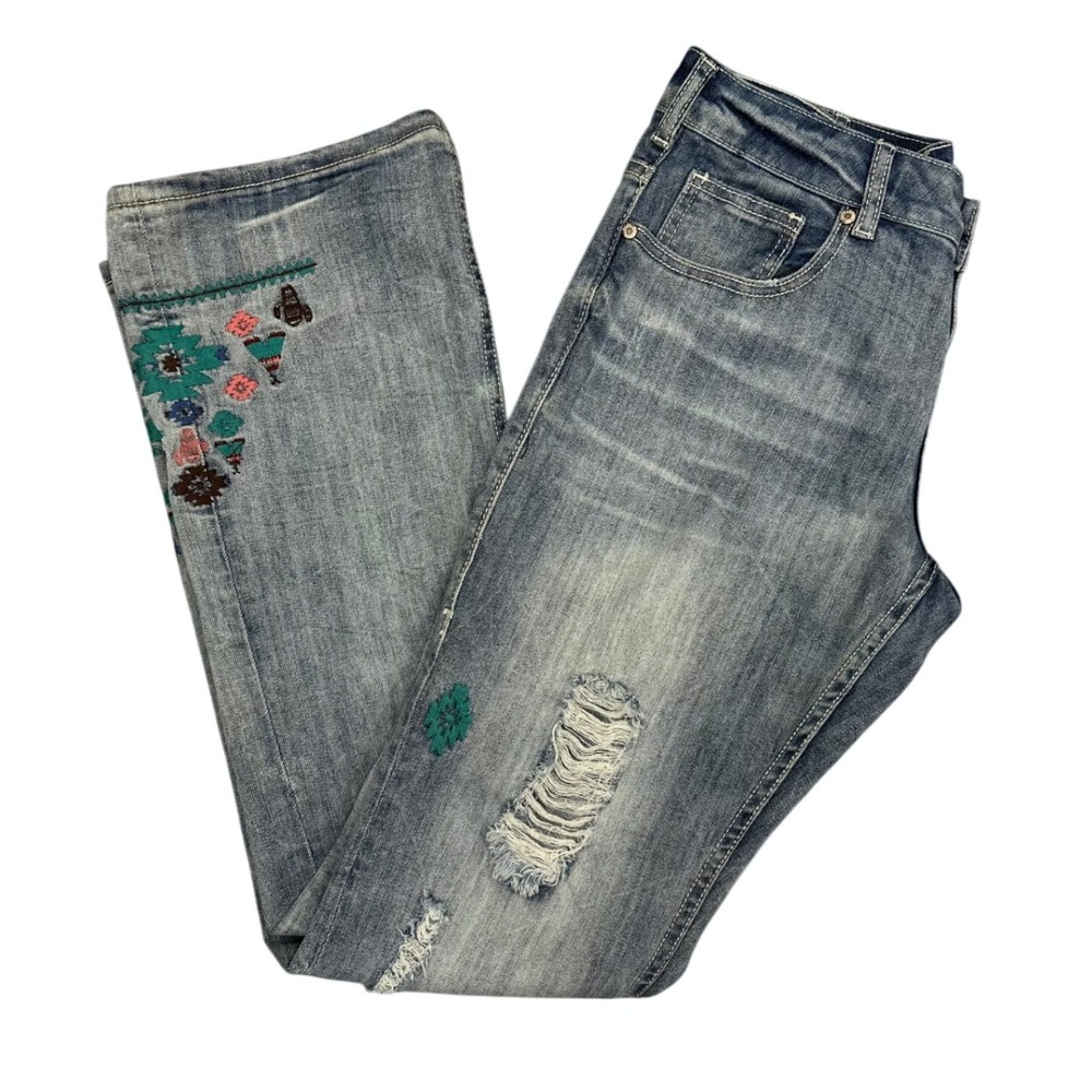 Cowgirl Tuff Running Wild Western Embroidered Bootcut Jeans 28